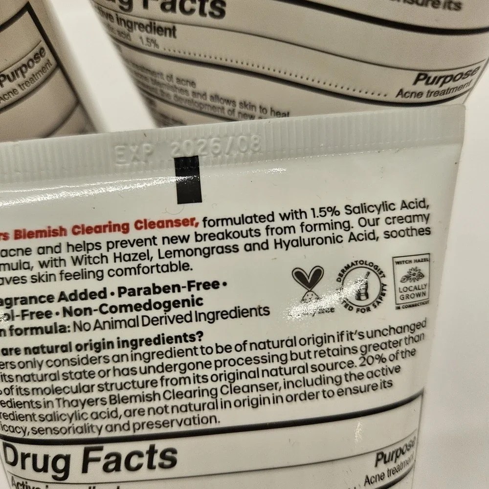 Thayers Blemish Clearing Cleanser 4.4oz Salicylic Acid‎ Acne Lot of 3 EXP 08/26